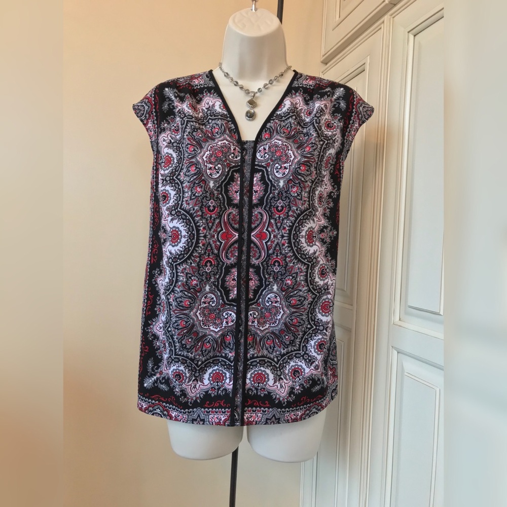 Talbots Red & Black Paisley Print Blouse - Medium